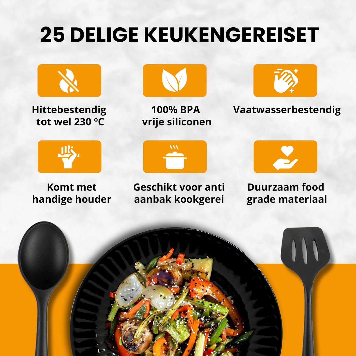Keukengerei Set Met Houder 25 Delig Siliconen Kookgerei Set