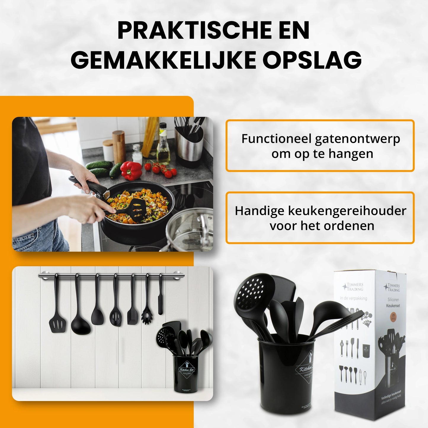 Keukengerei Set Met Houder 25 Delig Siliconen Kookgerei Set