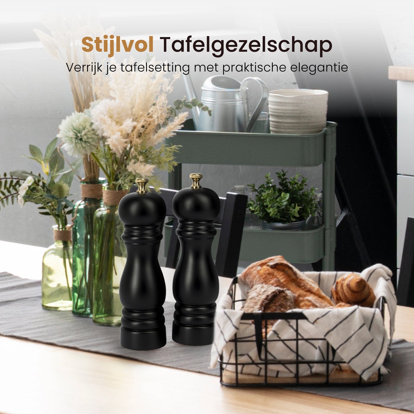 Peper en Zoutmolen set Acacia Hout 22CM Zwart
