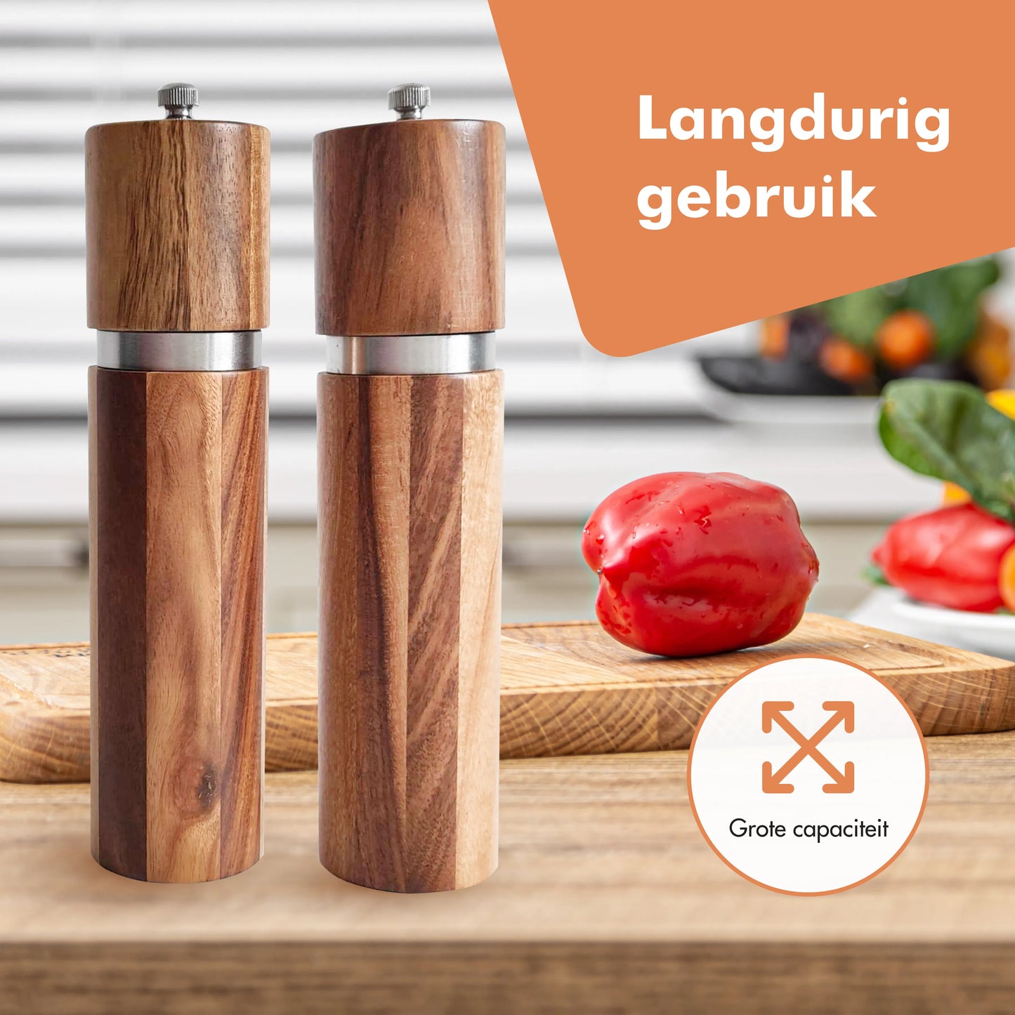 Luxe Peper en Zoutmolen Set van Acacia Hout RVS 21cm