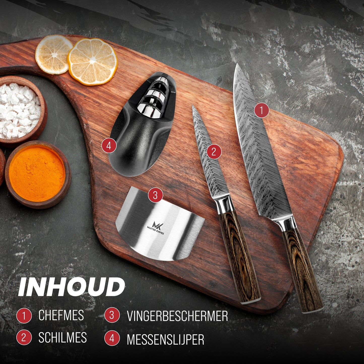 Master Knives Professioneel Koksmessen set 4 delig bruin