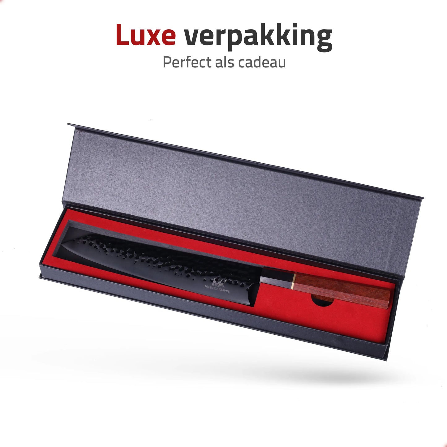 Master Knives Professioneel Japans Koksmes van 20 CM met Damascus Patroon en Handvat van Ebony Hout