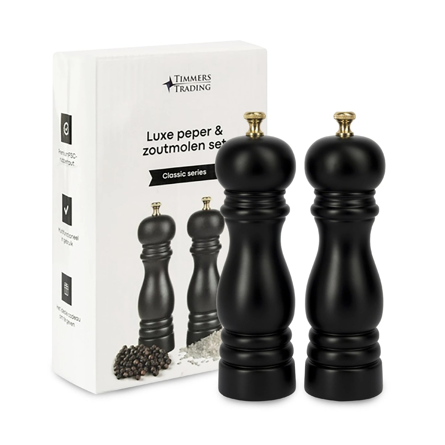 Peper en Zoutmolen set Acacia Hout 22CM Zwart
