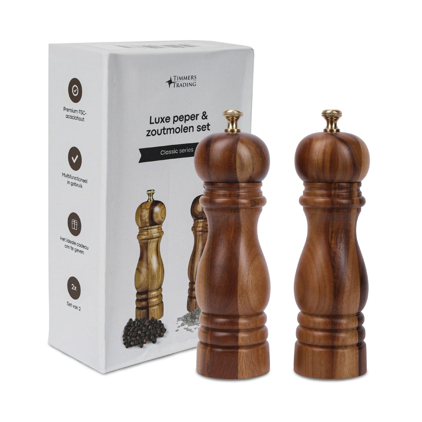 Peper en Zoutmolen set Acacia Hout 22CM