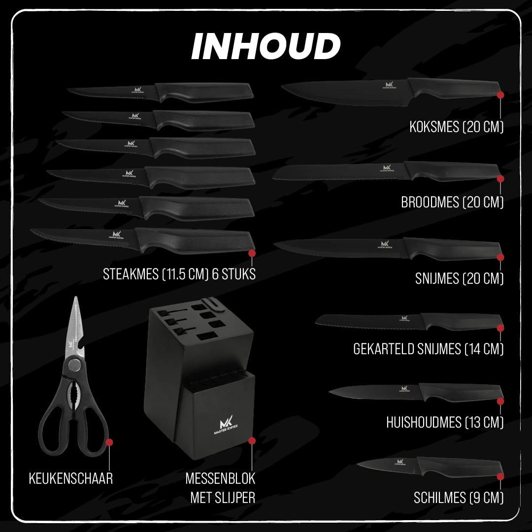 Master knives messenset met blok 14 delig