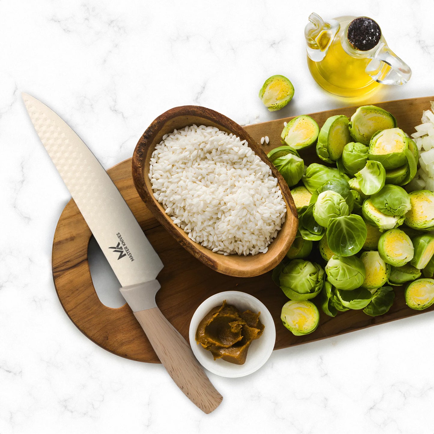 Master knives 6 -delige messenset met blok - carbon staal - olijfhout look