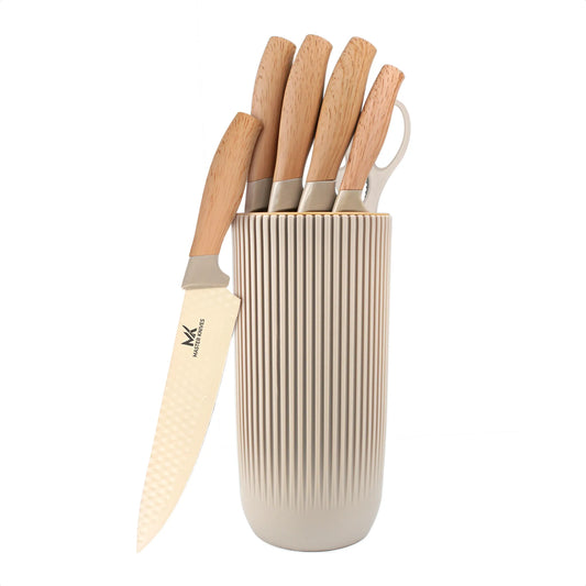 Master knives 6 -delige messenset met blok - carbon staal - olijfhout look