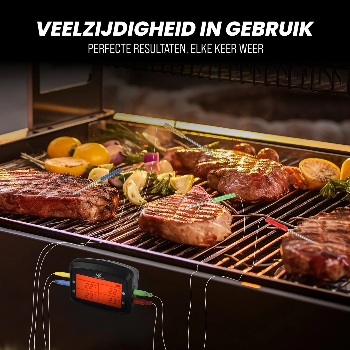 Master Knives Digitale BBQ Thermometer Met 4 Meetsondes