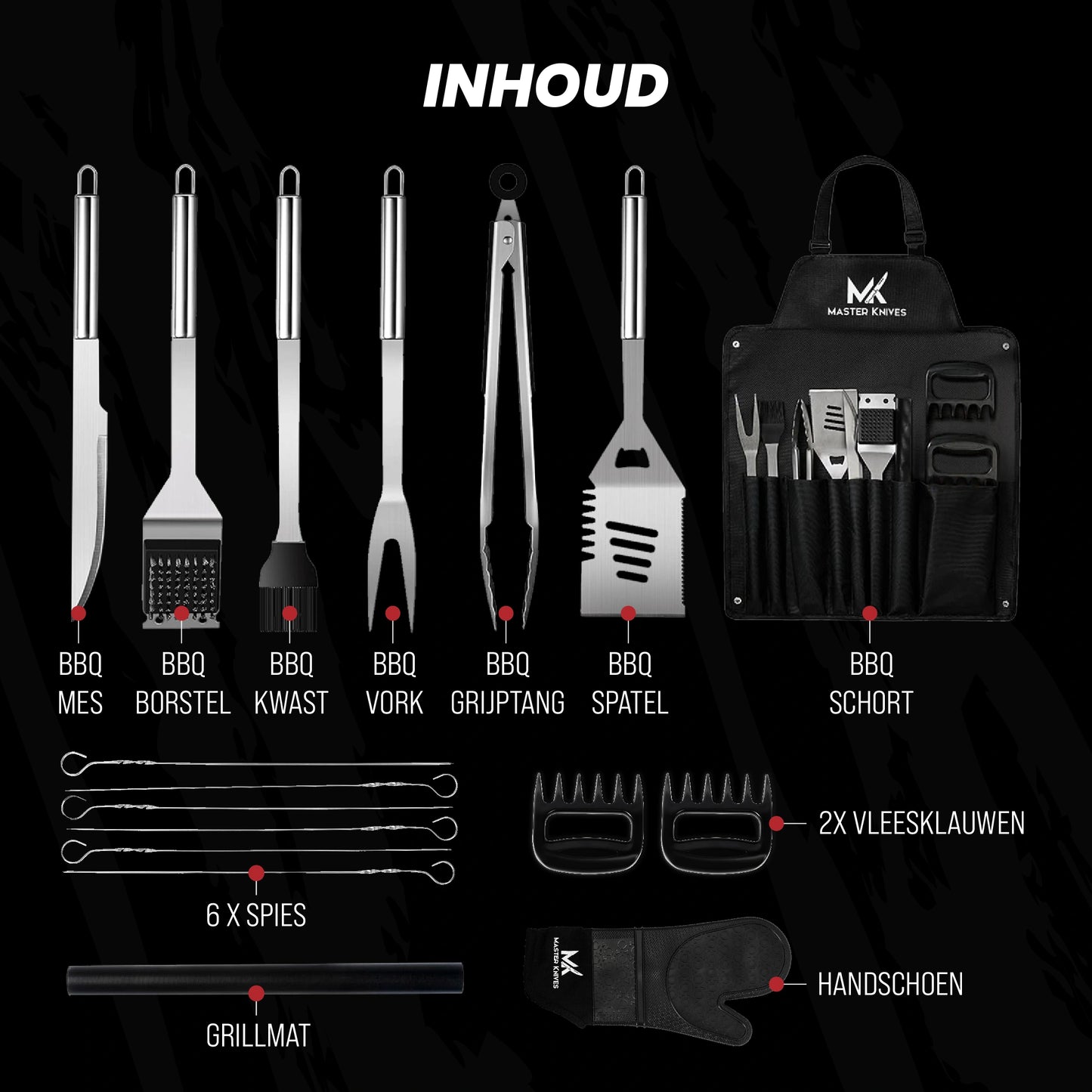 17 Delige BBQ Accessoires en Gereedschap Set gemaakt van RVS