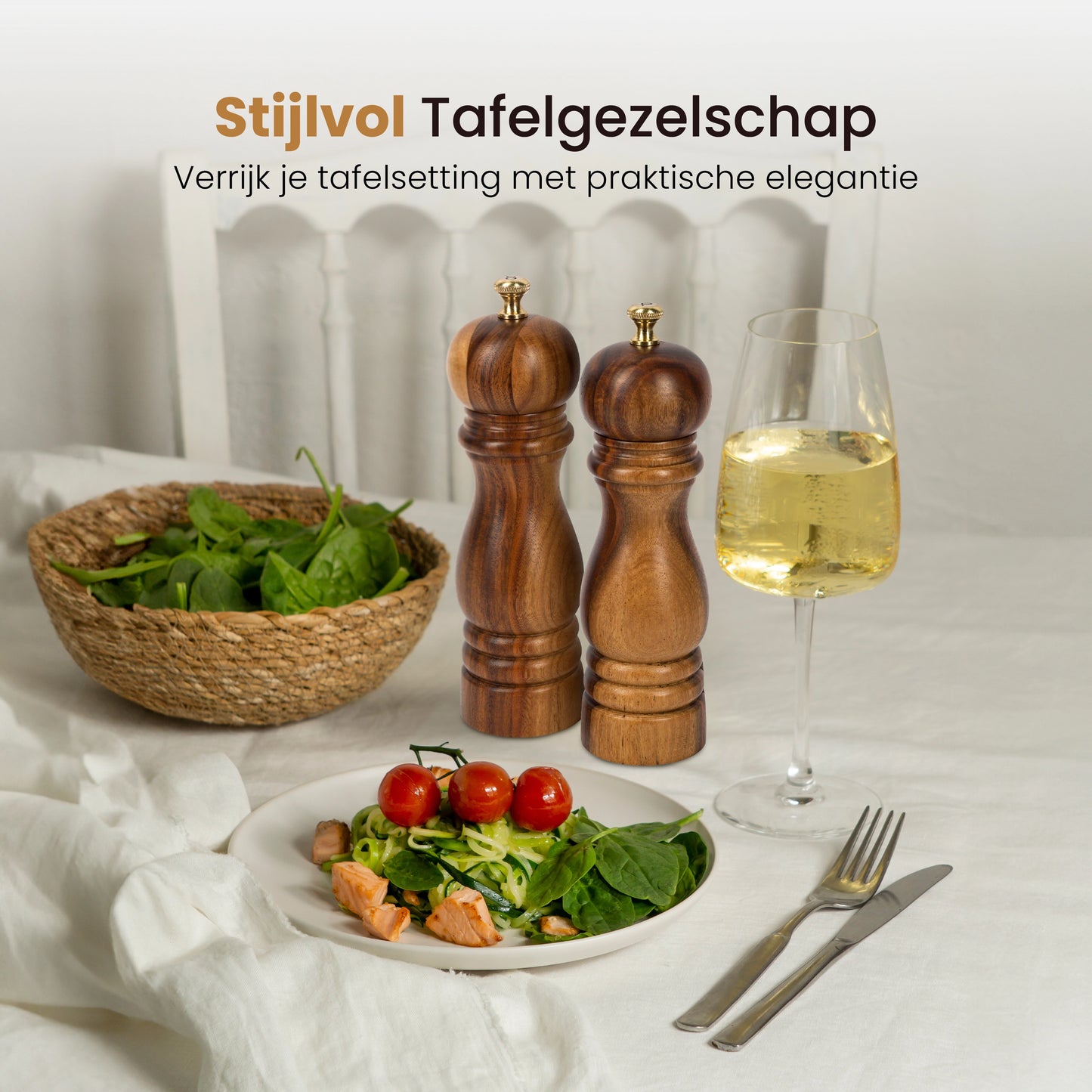 Peper en Zoutmolen set Acacia Hout 22CM