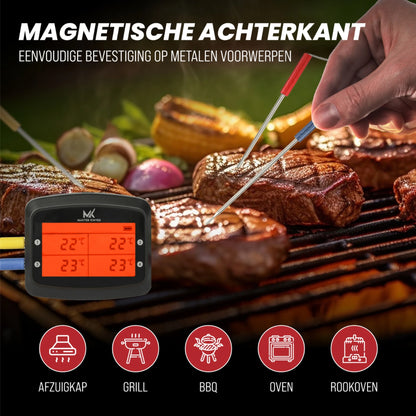 Master Knives Digitale BBQ Thermometer Met 4 Meetsondes