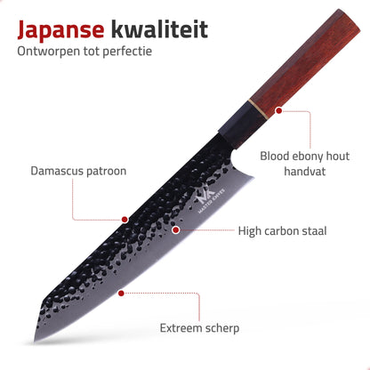 Master Knives Professioneel Japans Koksmes van 20 CM met Damascus Patroon en Handvat van Ebony Hout