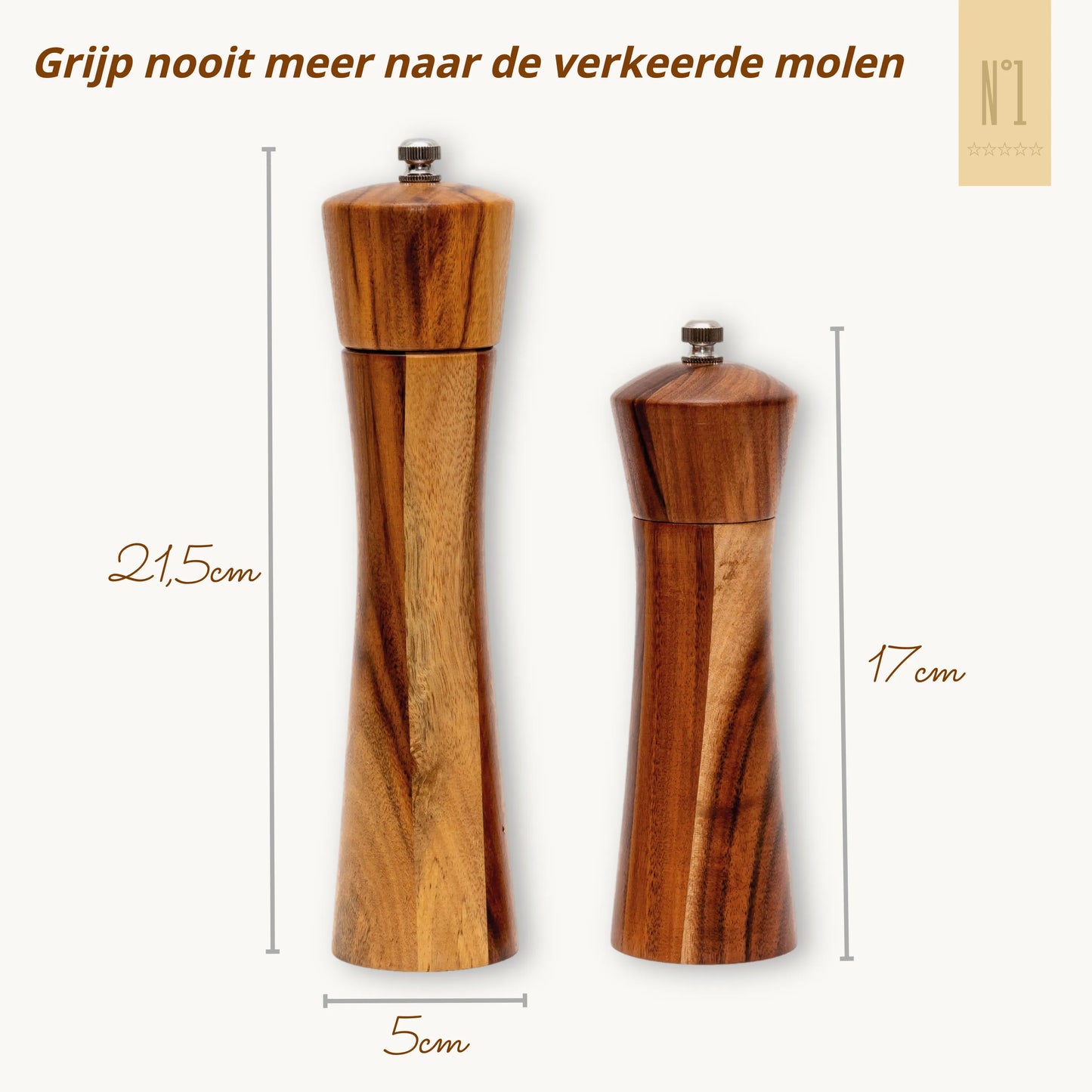 Peper en Zoutmolen set Acacia Hout 22CM