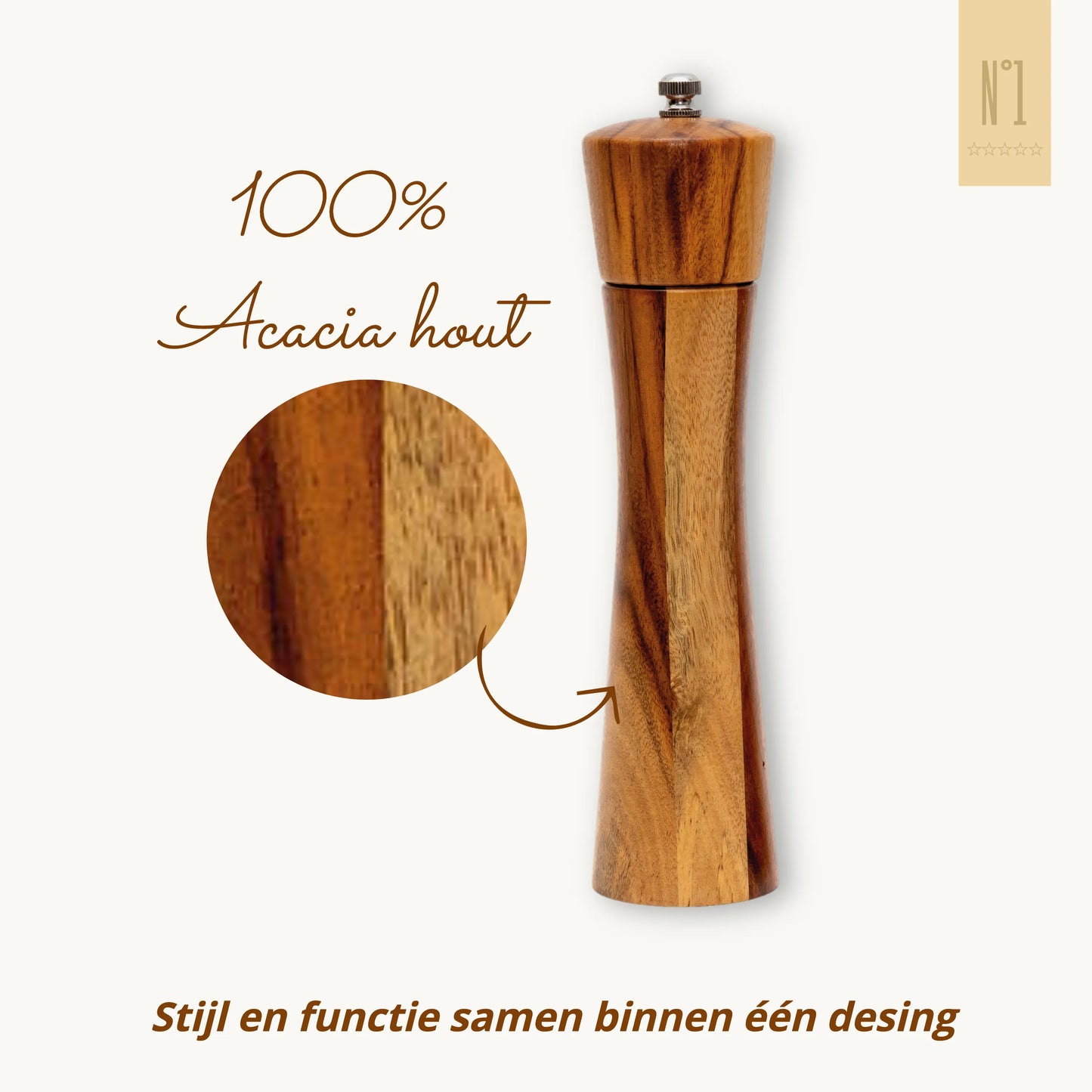 Peper en Zoutmolen set Acacia Hout 22CM