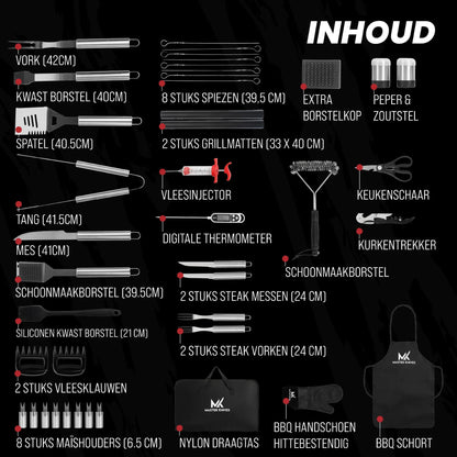 42 Delige BBQ Accessoires en Gereedschap Set gemaakt van RVS
