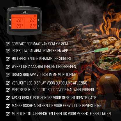 Master Knives Digitale BBQ Thermometer Met 4 Meetsondes