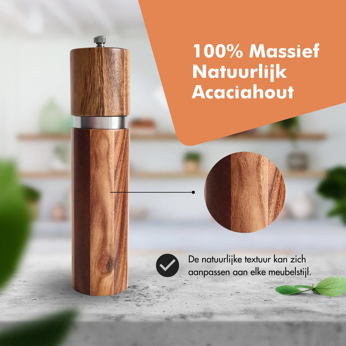 Luxe Peper en Zoutmolen Set van Acacia Hout RVS 21cm