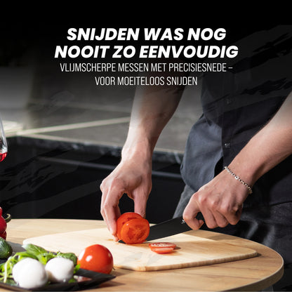 Master knives 7 -delige zwarte messenset met blok en messenslijper - carbon staal