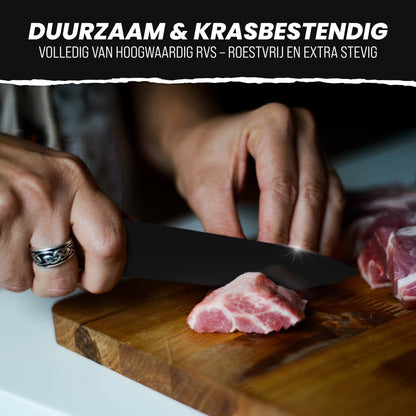 Master knives 7 -delige zwarte messenset met blok en messenslijper - carbon staal