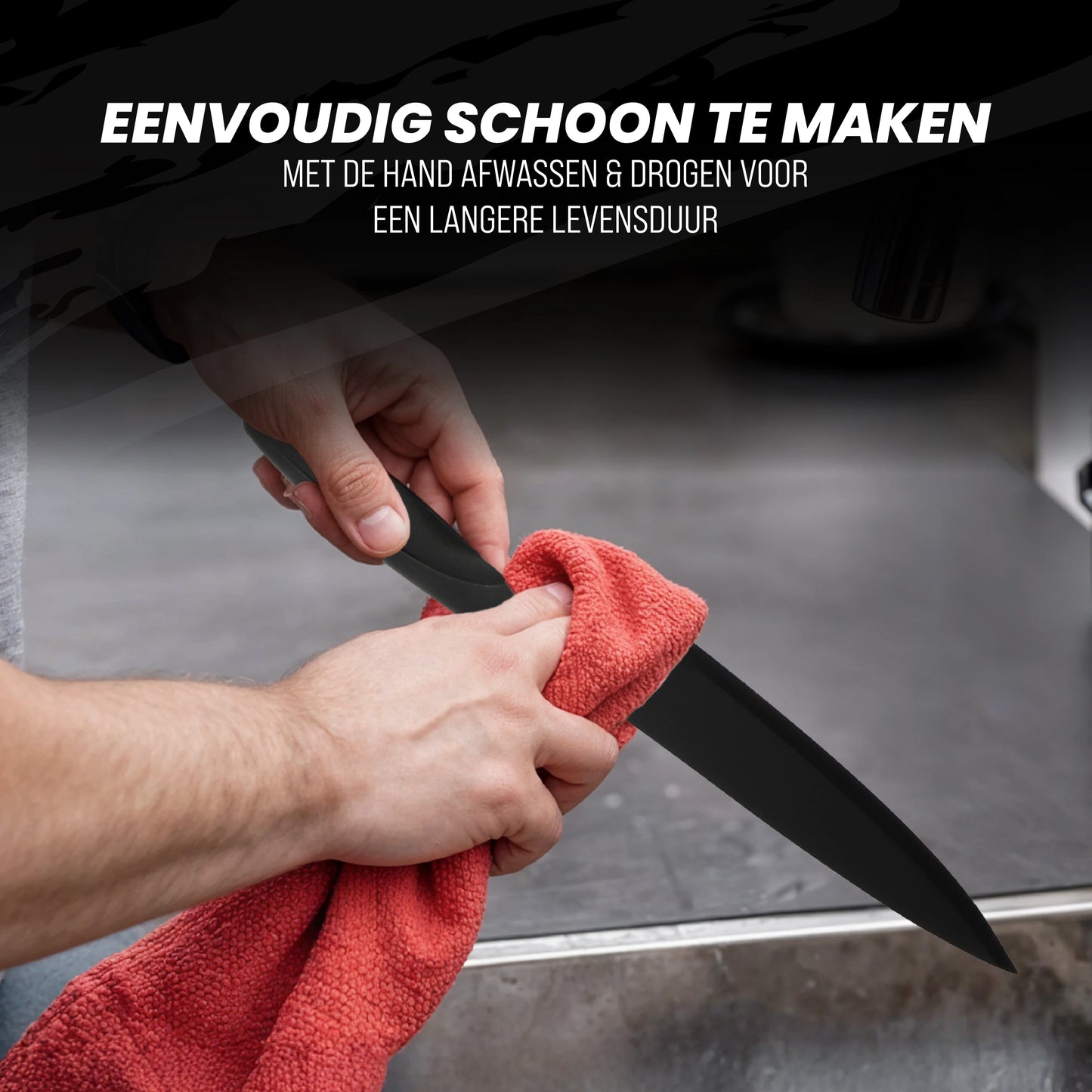 Master knives 7 -delige zwarte messenset met blok en messenslijper - carbon staal
