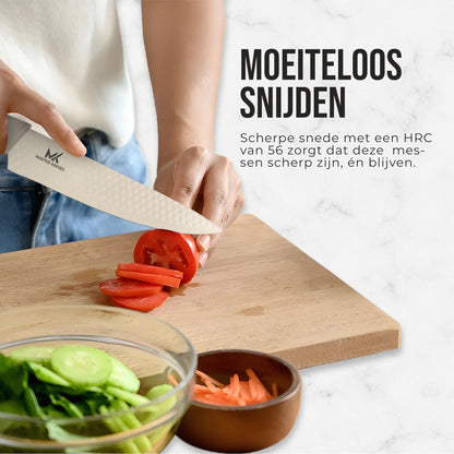 Master knives 6 -delige messenset met blok - carbon staal - olijfhout look