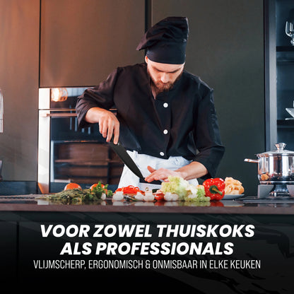 Master knives 7 -delige zwarte messenset met blok en messenslijper - carbon staal