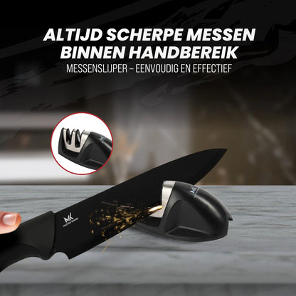 Master knives 7 -delige zwarte messenset met blok en messenslijper - carbon staal